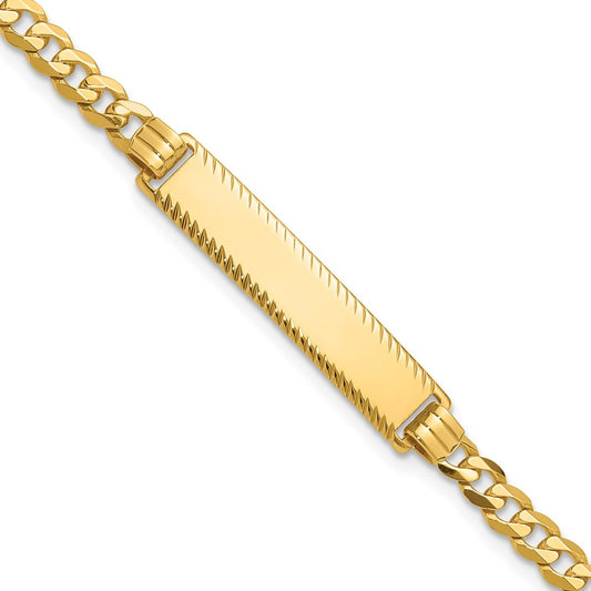 14k Flat Curb Link Diamond Cut ID Bracelet