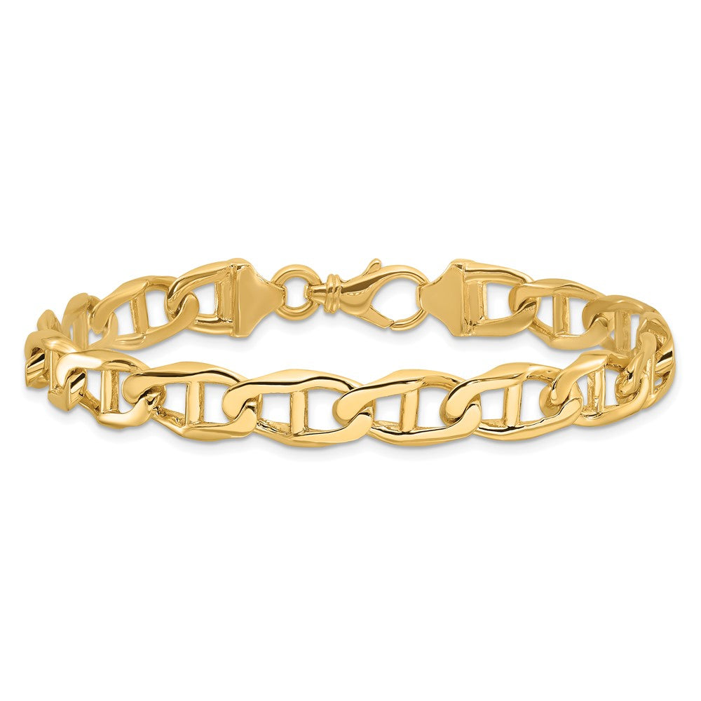 14K 9 inch 9mm Hand Polished Fancy Anchor Link with Fancy Lobster Clasp Bracelet