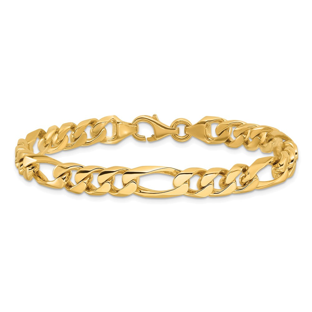 14K 9 inch 8mm Hand Polished Figaro Link with Fancy Lobster Clasp Bracelet