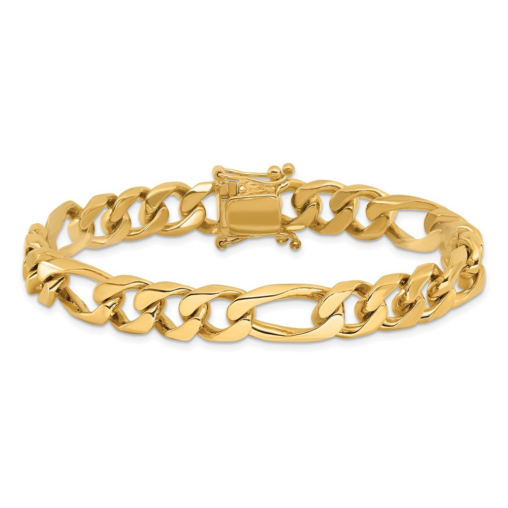 14K 9 inch 9mm Hand Polished Figaro Link with Box Catch Clasp Bracelet