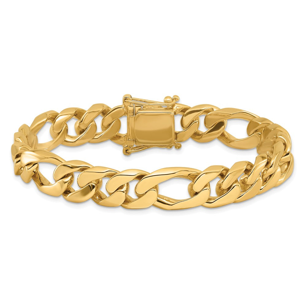 14K 9 inch 10mm Hand Polished Figaro Link with Box Catch Clasp Bracelet