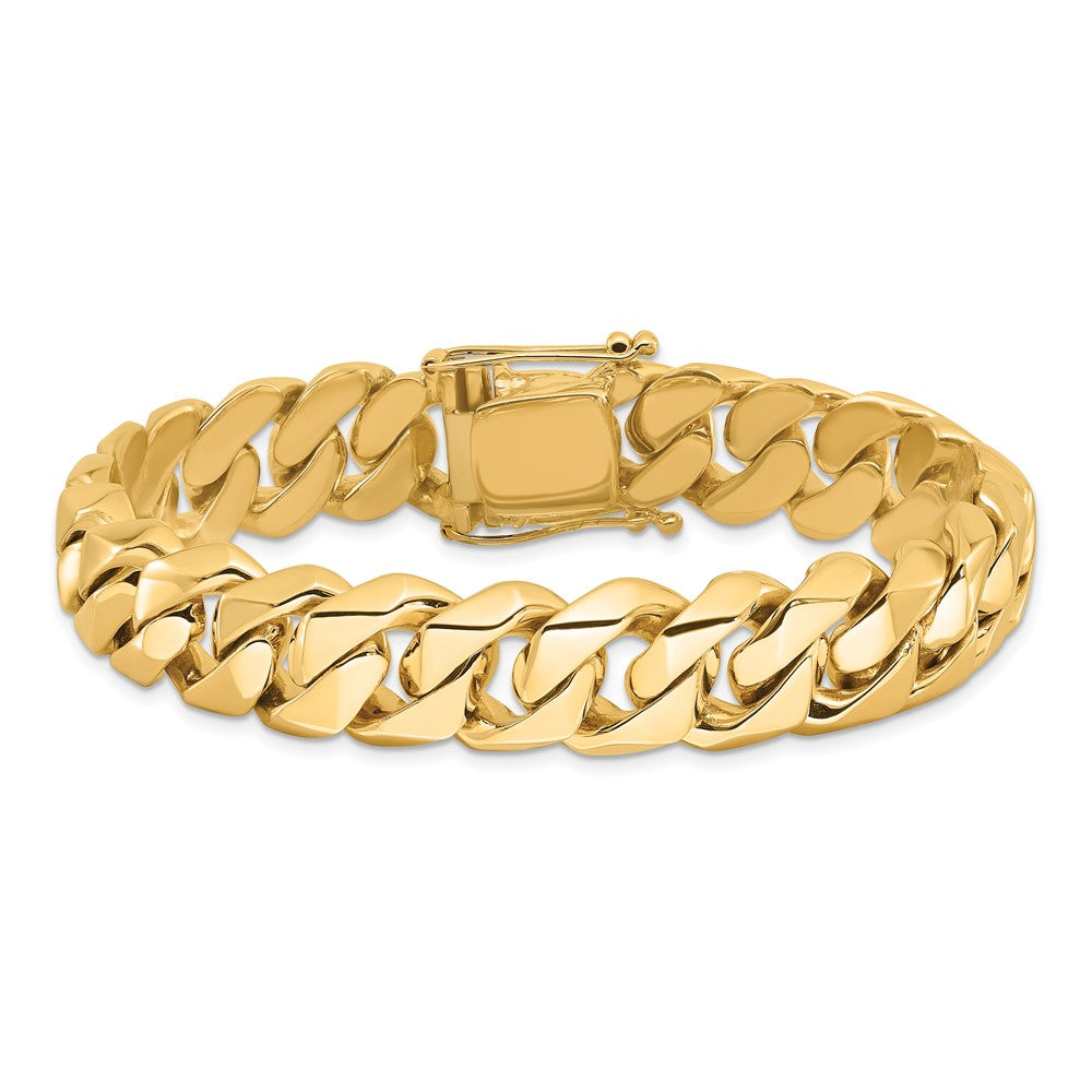 14K 8 inch 14mm Hand Polished Fancy Traditional Link with Box Catch Clasp Bracelet