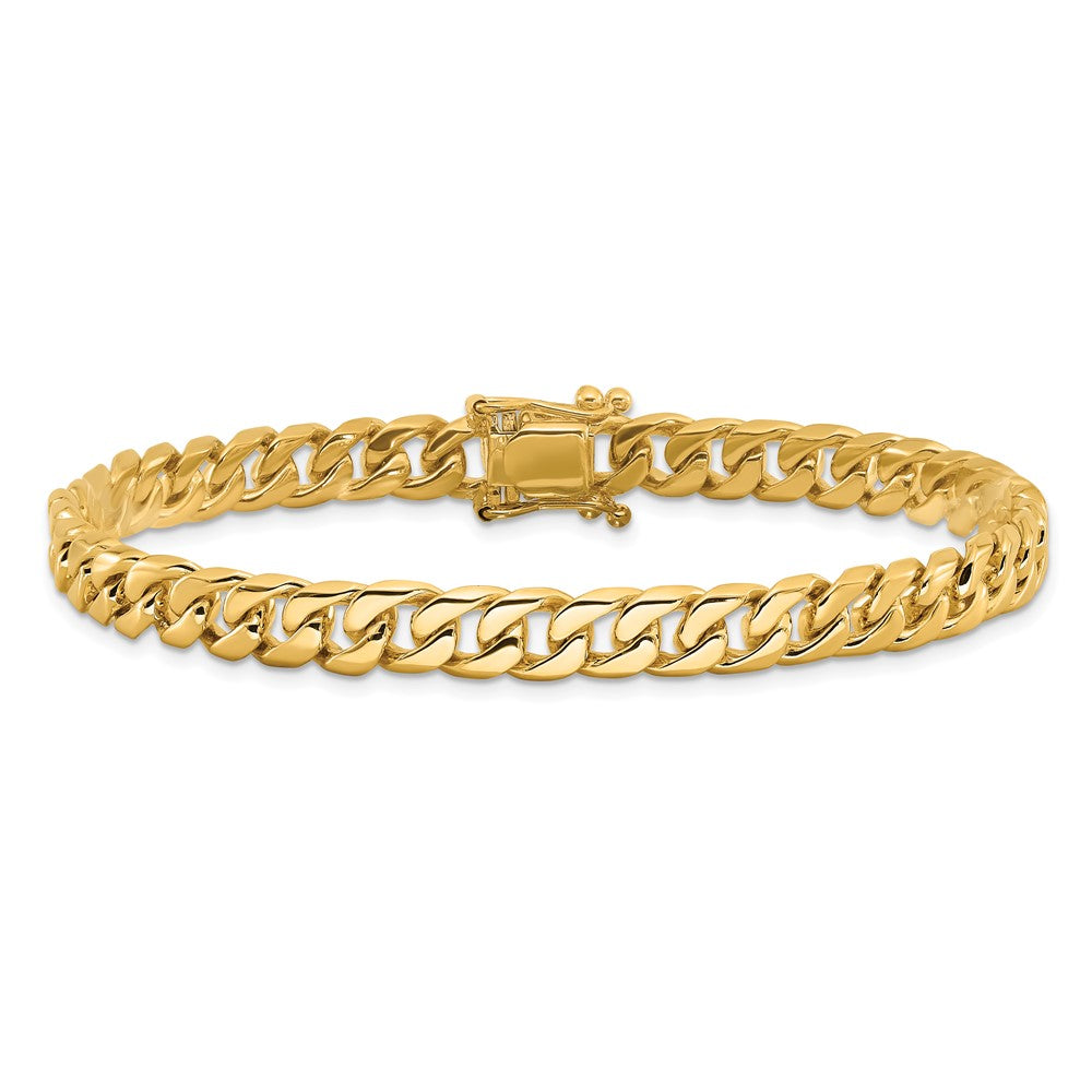 14K 9 inch 6.8mm Hand Polished Flat Beveled Curb Link with Box Catch Clasp Bracelet