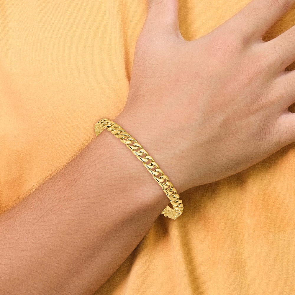 14K 9 inch 6.8mm Hand Polished Flat Beveled Curb Link with Box Catch Clasp Bracelet