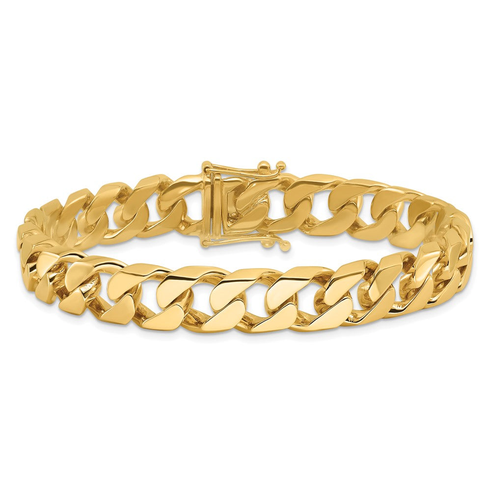 14K 24 inch 10.6mm Hand Polished Flat Beveled Curb Link with Box Catch Clasp Chain