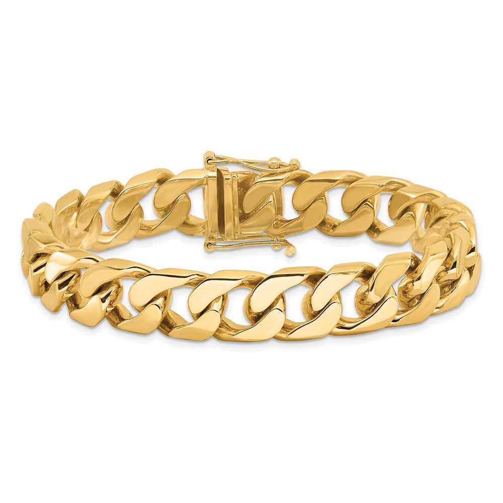 14K 20 inch 12mm Hand Polished Flat Beveled Curb Link with Box Catch Clasp Chain