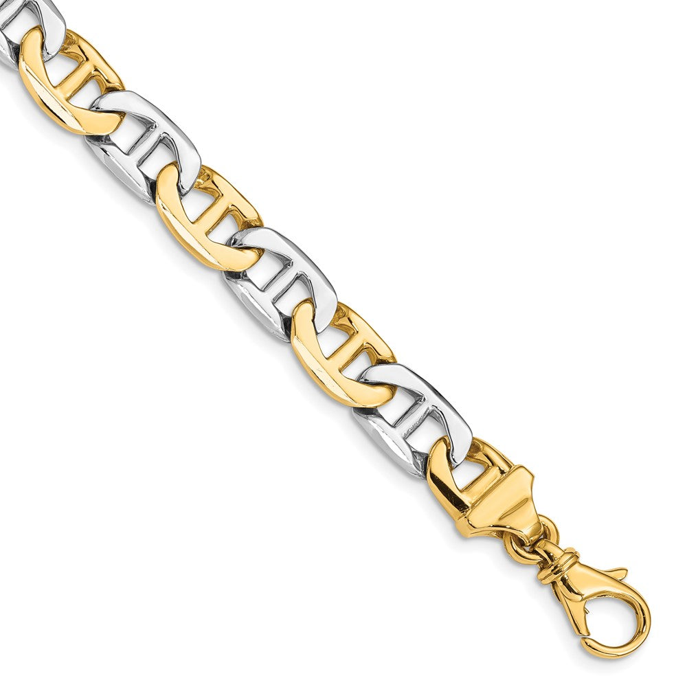 14K Two-tone 24 inch 8mm Hand Polished Fancy Flat Anchor Link with Fancy Lobster Clasp Chain