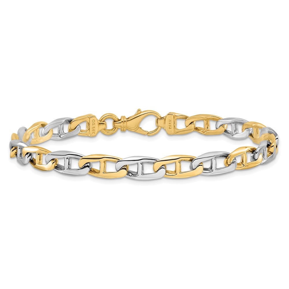 14K Two-tone 22 inch 6.6mm Hand Polished Fancy Flat Anchor Link with Fancy Lobster Clasp Chain