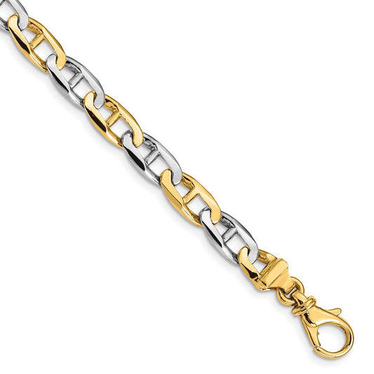 14K Two-tone 18 inch 6.6mm Hand Polished Fancy Flat Anchor Link with Fancy Lobster Clasp Chain