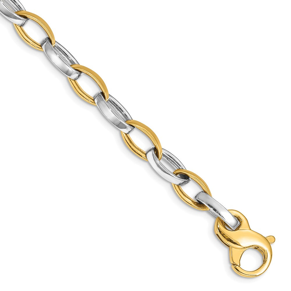 14K Two-tone 22 inch 6.6mm Hand Polished and Satin Fancy Link with Fancy Lobster Clasp Chain