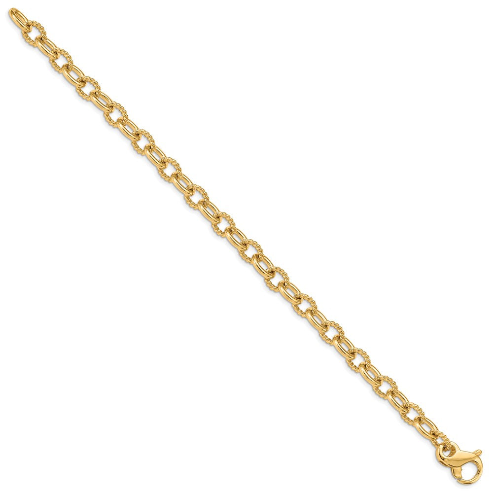 14K 8.5 inch 7.8mm Hand Polished and Textured Fancy Link with Fancy Lobster Clasp Bracelet