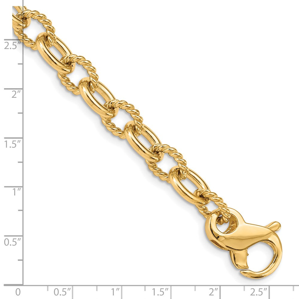 14K 9 inch 7.8mm Hand Polished and Textured Fancy Link with Fancy Lobster Clasp Bracelet