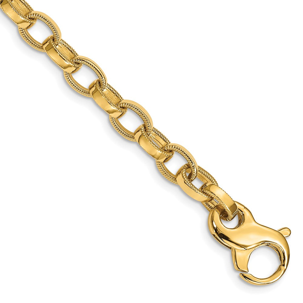 14K 18 inch 6.2mm Hand Polished with Ridged Edge Fancy Link Fancy Lobster Clasp Chain