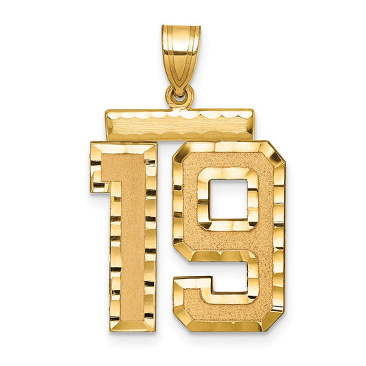 14k Large Brushed Diamond-cut Number 19 Charm