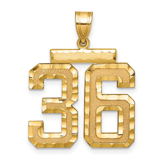 14k Large Brushed Diamond-cut Number 36 Charm