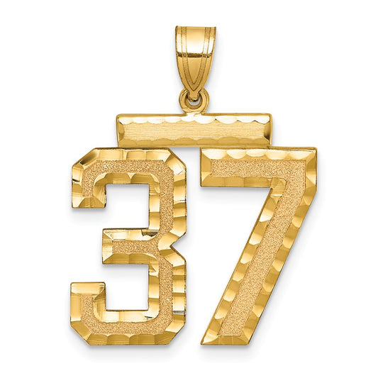 14k Large Brushed Diamond-cut Number 37 Charm