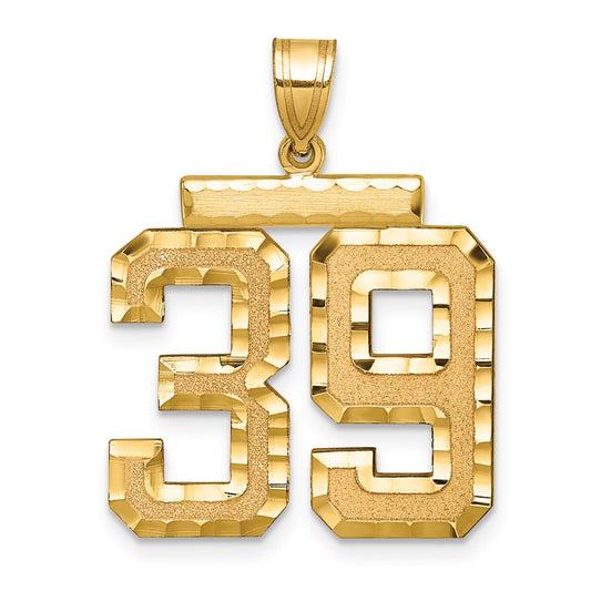14k Large Brushed Diamond-cut Number 39 Charm