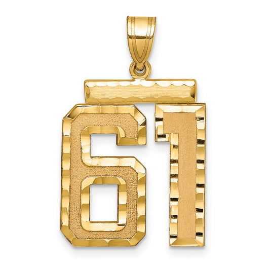14k Large Brushed Diamond-cut Number 61 Charm