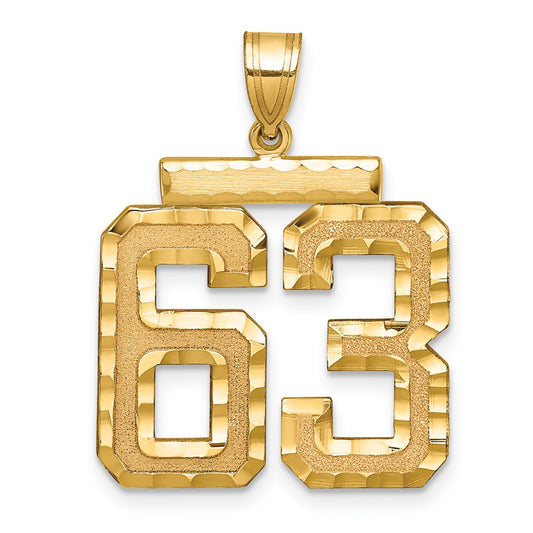 14k Large Brushed  Diamond-cut Number 63 Charm