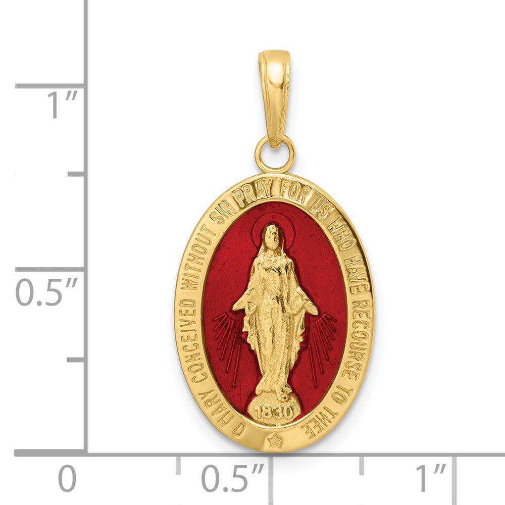 14k Red Enameled Virgin Mary Medal Pendant