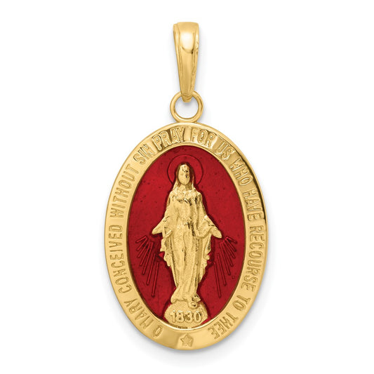 14k Red Enameled Virgin Mary Medal Pendant