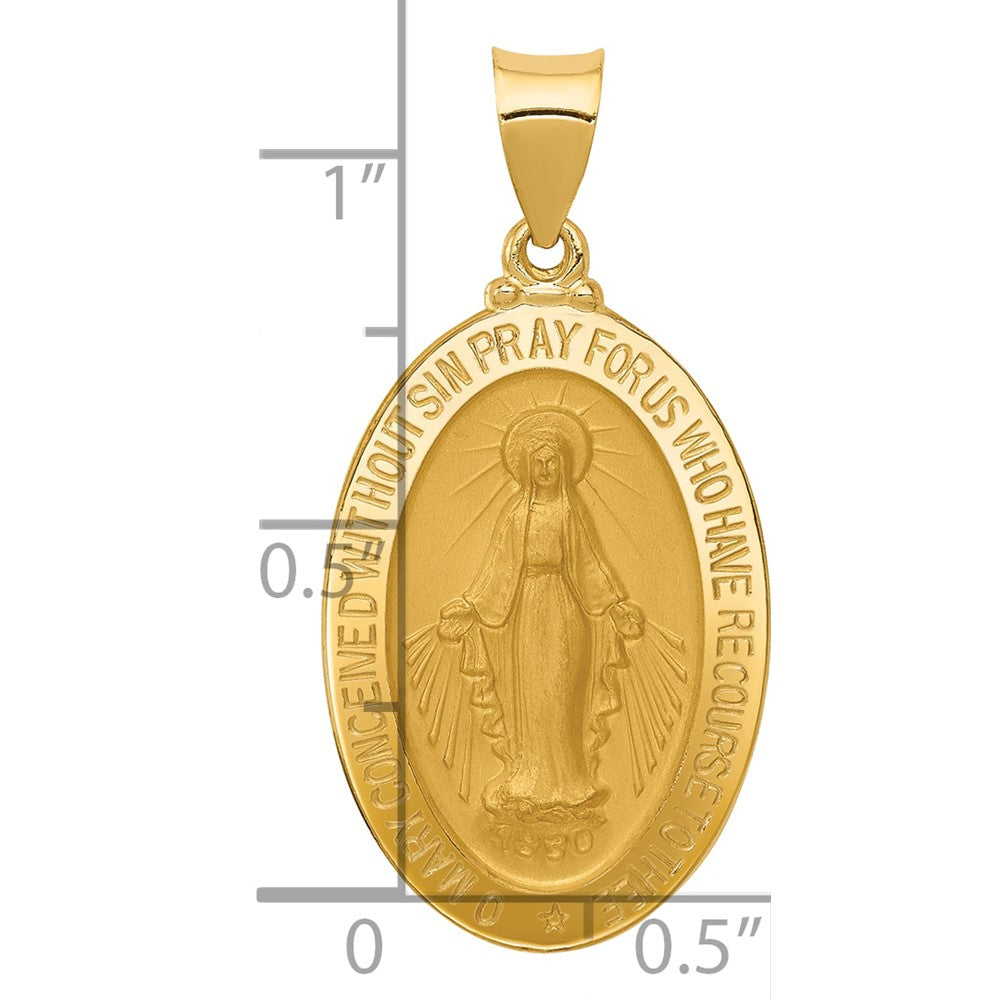 14k Hollow Virgin Mary Medal Oval Pendant