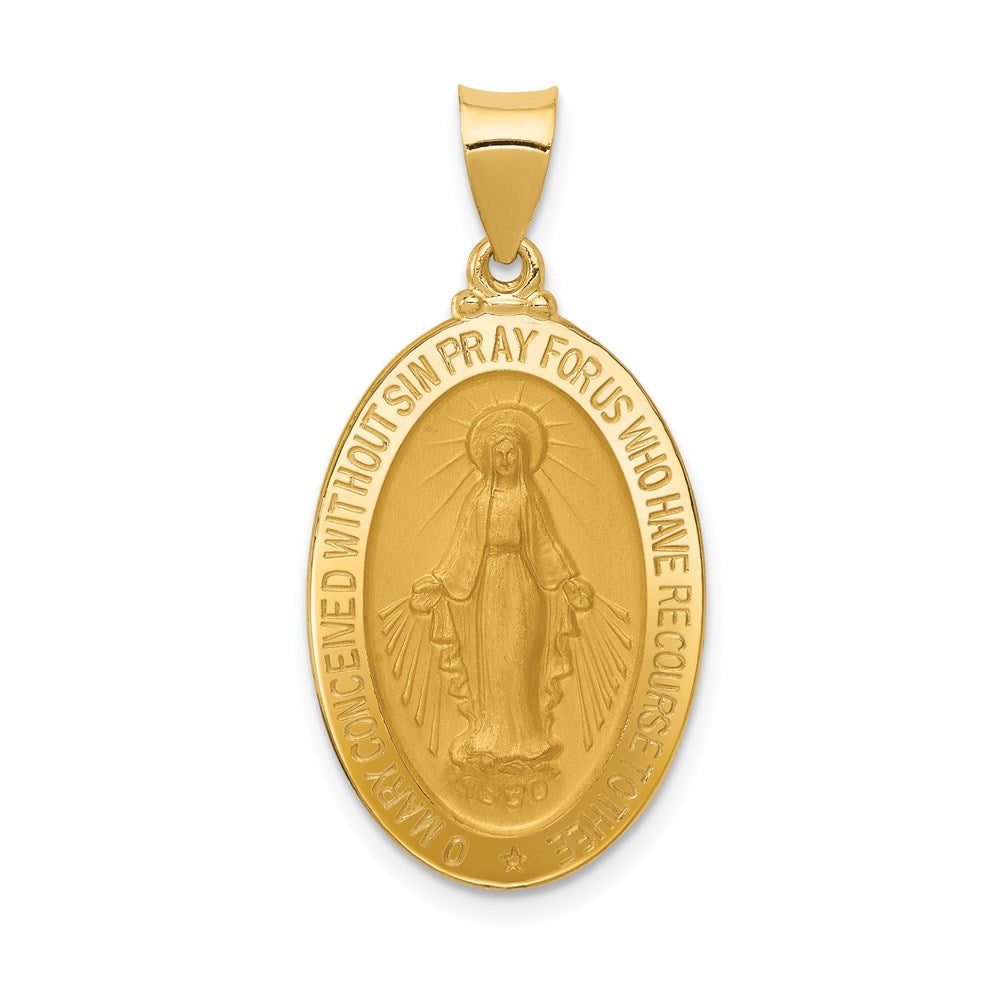 14k Hollow Virgin Mary Medal Oval Pendant