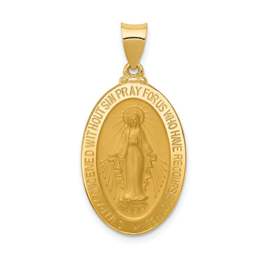 14k Hollow Virgin Mary Medal Oval Pendant