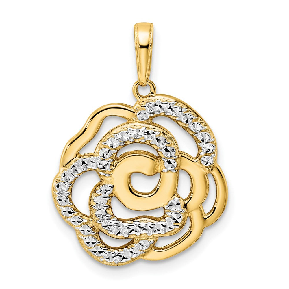 14k and White Rhodium Diamond-cut Flower Pendant