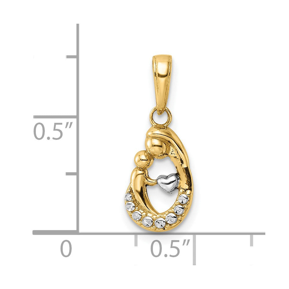 14k and White Rhodium Diamond-cut Mother and Teardrop Pendant