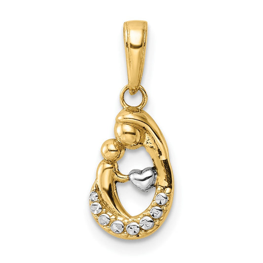 14k and White Rhodium Diamond-cut Mother and Teardrop Pendant