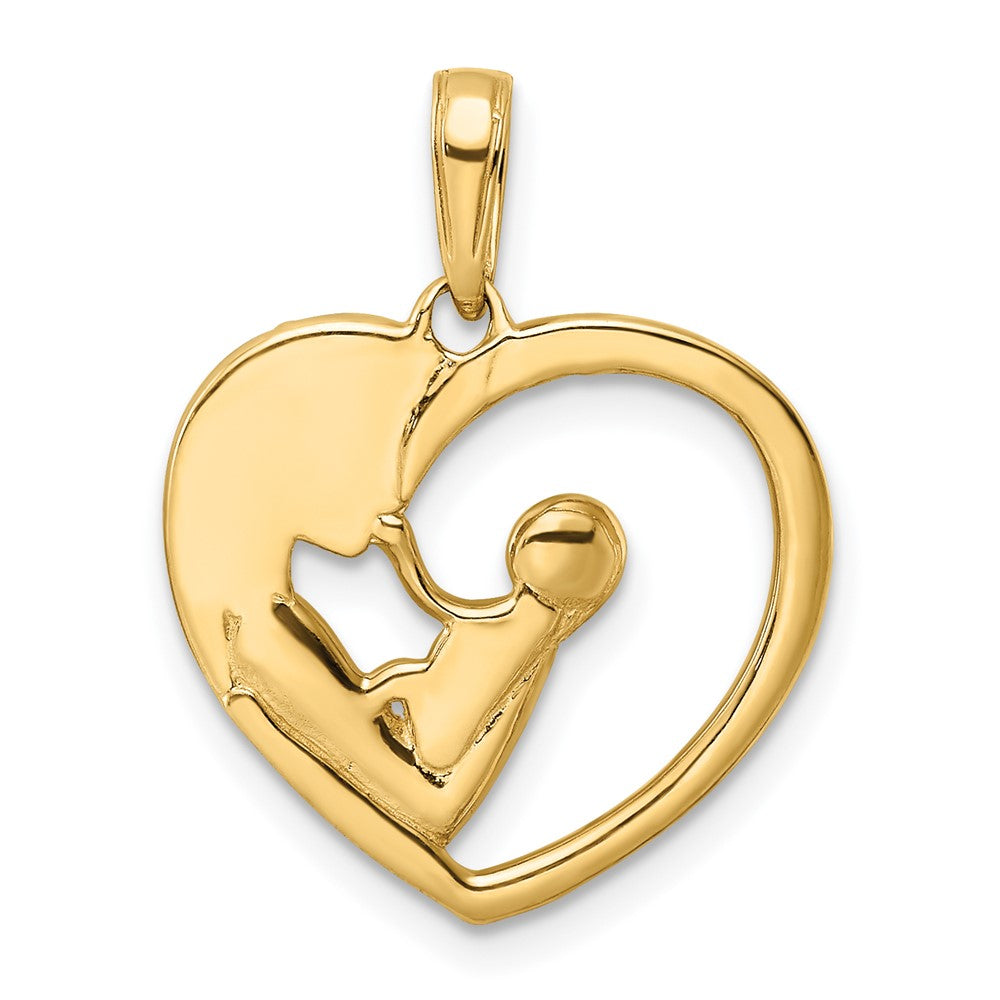 14k and White Rhodium Diamond-cut Mother and Heart Pendant