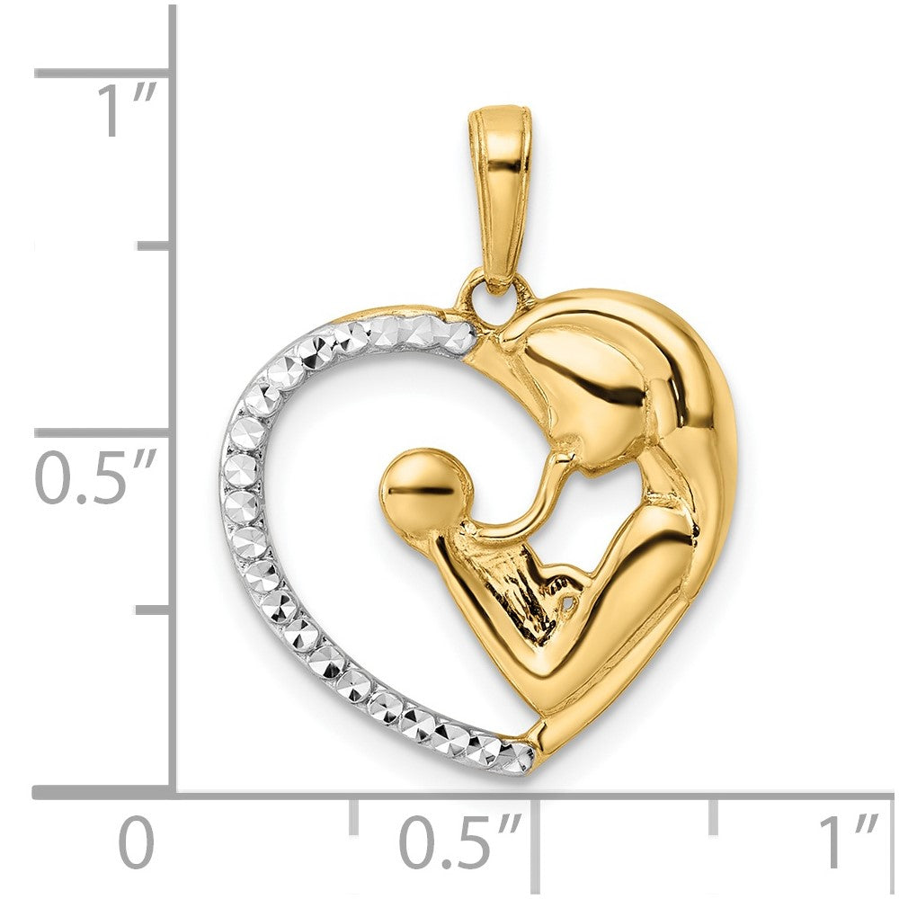 14k and White Rhodium Diamond-cut Mother and Heart Pendant