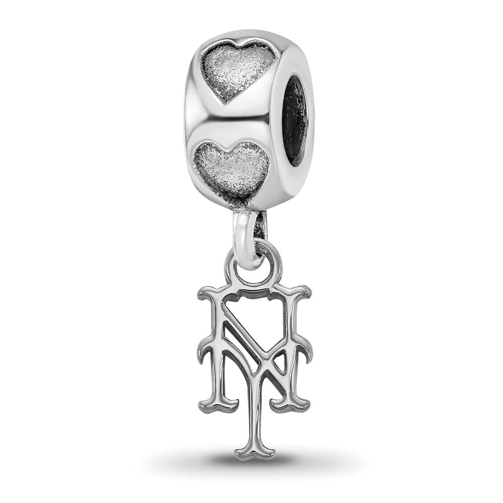 Sterling Silver Rhodium-plated New York Mets NY on Heart Bead