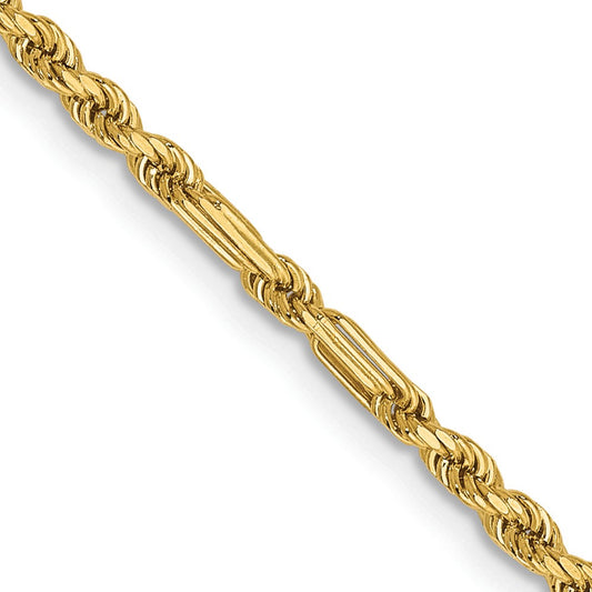 14K 16 inch  2.25mm Diamond-cut Milano Rope with Lobster Clasp Chain