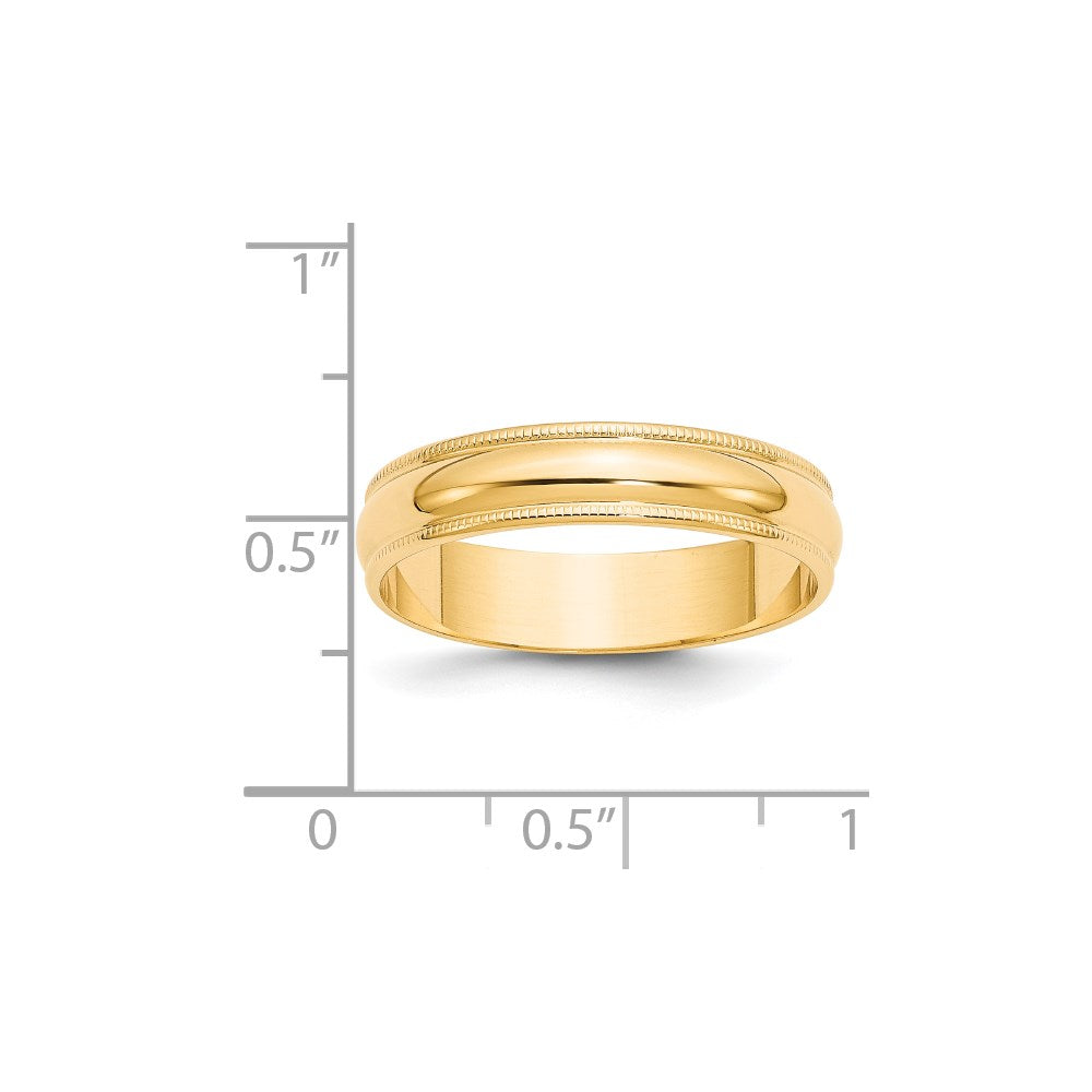 14k Yellow Gold 5mm Lightweight Milgrain Half Round Wedding Band Size 5