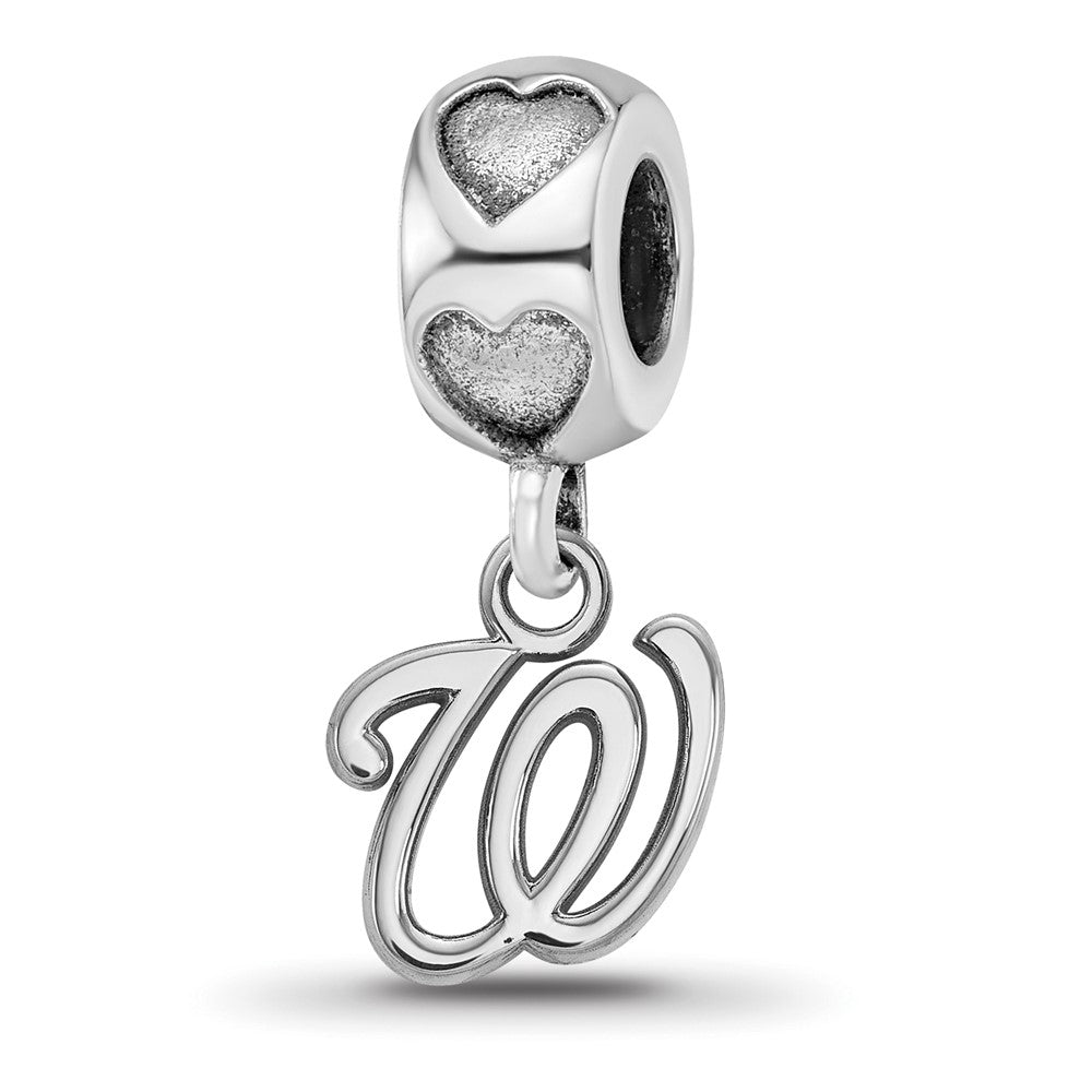 Sterling Silver RH-plate Washington Nationals W on Heart Bead