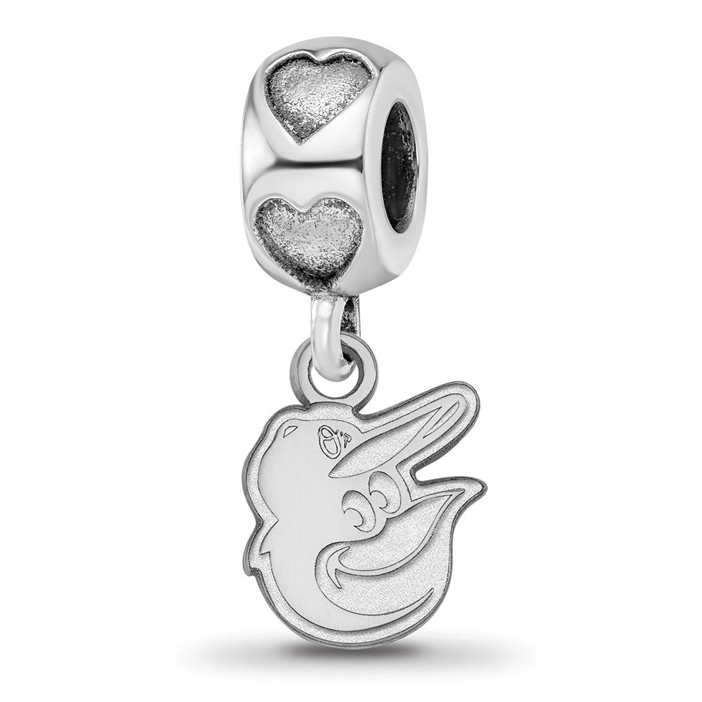 Sterling Silver Rh-plated Baltimore Orioles Bird Head Heart Bead