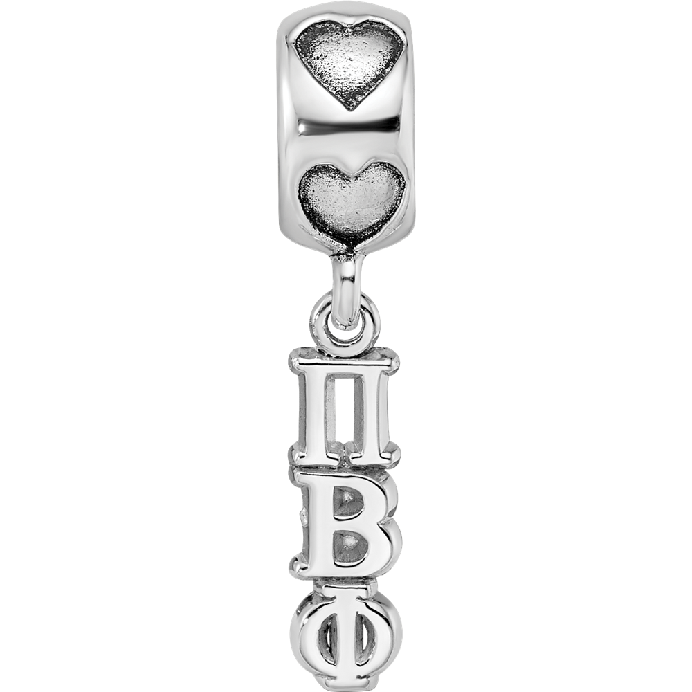 Sterling Silver Rh-plated Pi Beta Phi Vertical Letters on Heart Bea