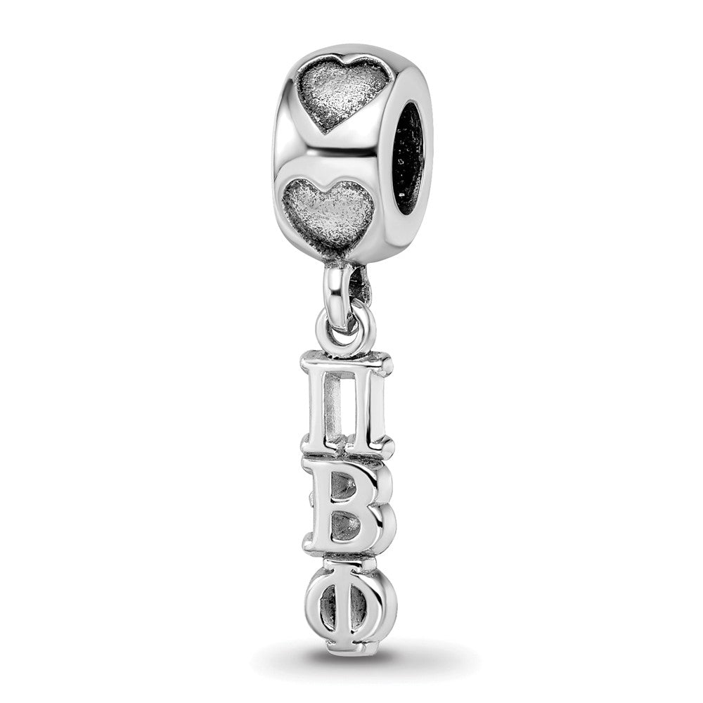 Sterling Silver Rh-plated Pi Beta Phi Vertical Letters on Heart Bea