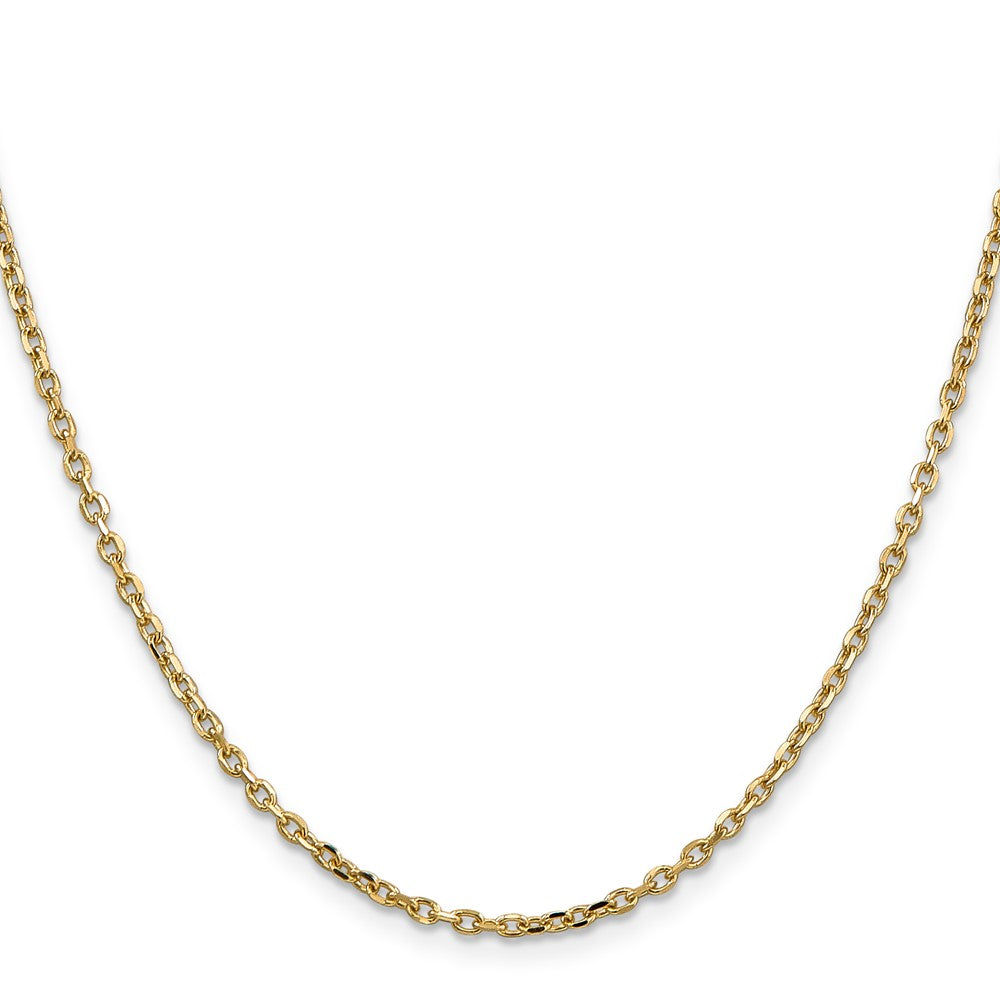 14K 22 inch 2.2mm Diamond-cut Round Open Link Cable with Lobster Clasp Chain