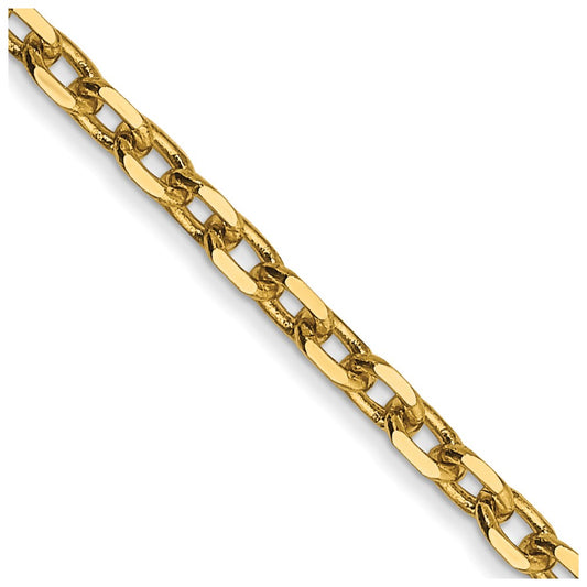 14K 22 inch 2.2mm Diamond-cut Round Open Link Cable with Lobster Clasp Chain