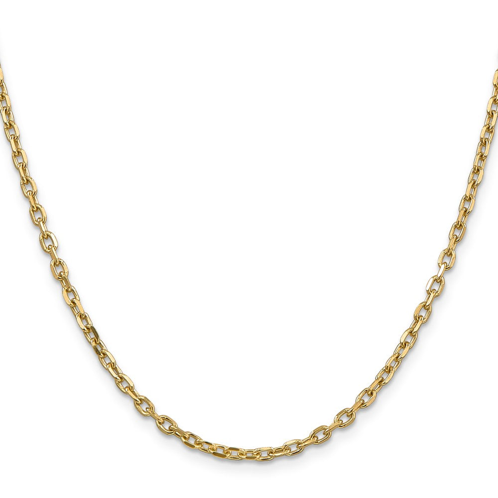 14K 26 inch 3mm Diamond-cut Round Open Link Cable with Lobster Clasp Chain