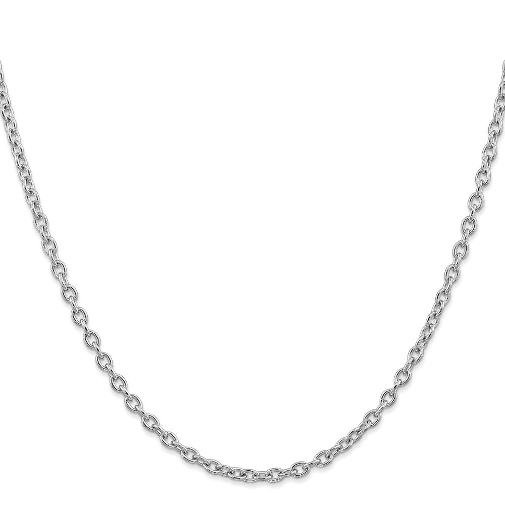 14K White Gold 30 inch 3.2mm Round Open Link Cable with Lobster Clasp Chain