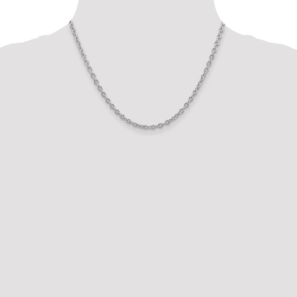 14K White Gold 18 inch 3.2mm Round Open Link Cable with Lobster Clasp Chain