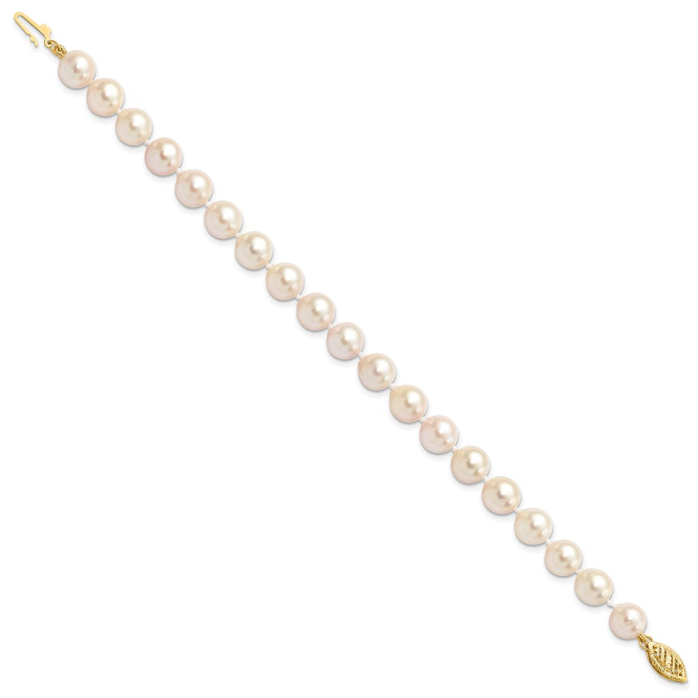 14k 7-8mm White Round Akoya Saltwater Cultured Pearl 7 inch Bracelet