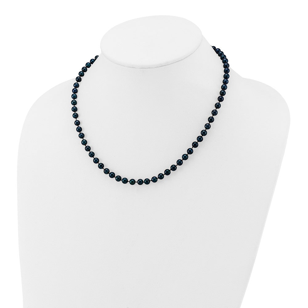 14k White Gold 5-6mm Black Round Akoya Saltwater Cultured Pearl 20 inch Necklace