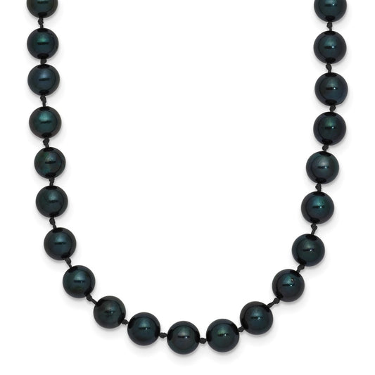 14k White Gold 5-6mm Black Round Akoya Saltwater Cultured Pearl 18 inch Necklace