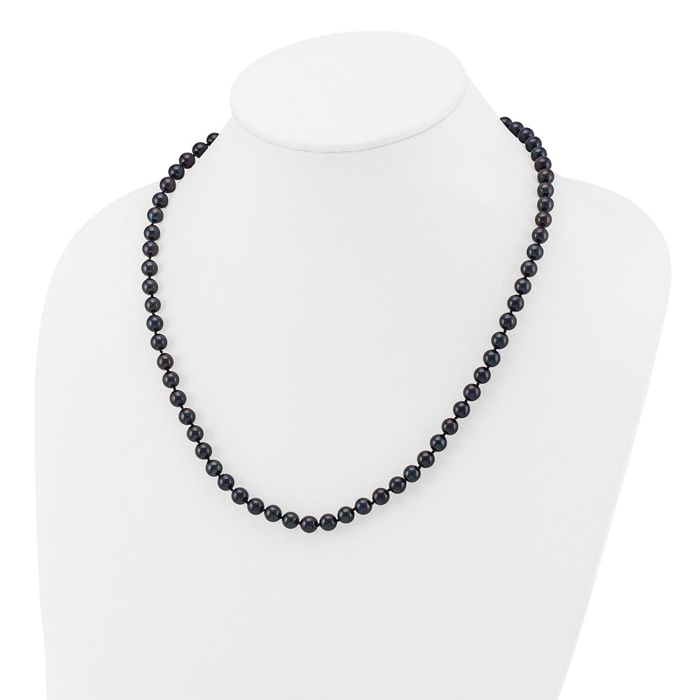 14k White Gold 6-7mm Black Round Akoya Saltwater Cultured Pearl 20 inch Necklace