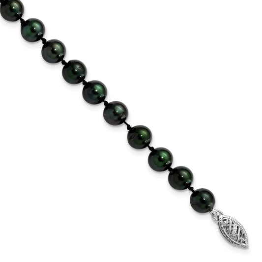 14k White Gold 6-7mm Black Round Akoya Saltwater Cultured Pearl 7 inch Bracelet